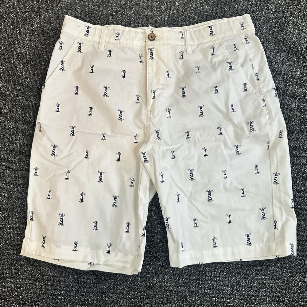 Hudson&Barrow Men’s Chino Lighthouse Shorts White/Blue Size 34